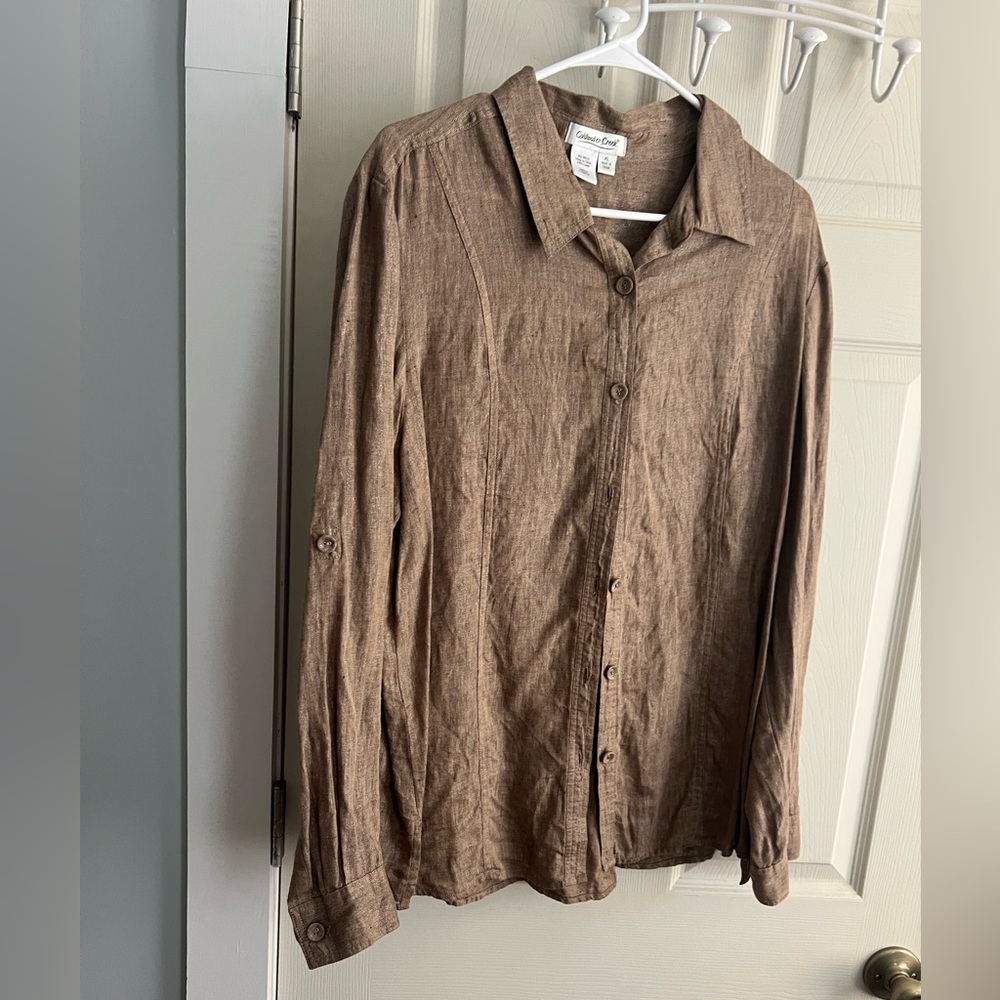 Coldwater Creek Brown Linen Button-Down Shirt